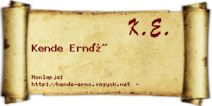 Kende Ernő névjegykártya